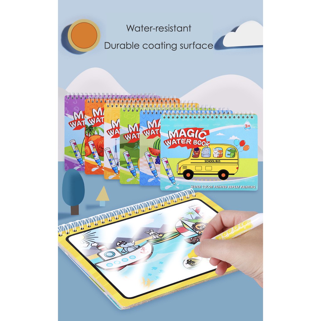 Mainan Edukasi Magic Water Book Buku Mewarnai Mainan Air Bersih Rumah Kado Bayi