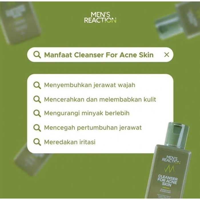 Sabun Muka Menyembuhkan Mencegah Membersihkan mengurangi Meredakan jerawat kemerahan Iritasi Minyak belebih Kototan Noda Pori Pori Kulit Wajah MENS REACTION Cleanser for Acne Skin Melembabkan Menyegarkan Kulit Wajah Skincare pria Ampuh Original BPOM