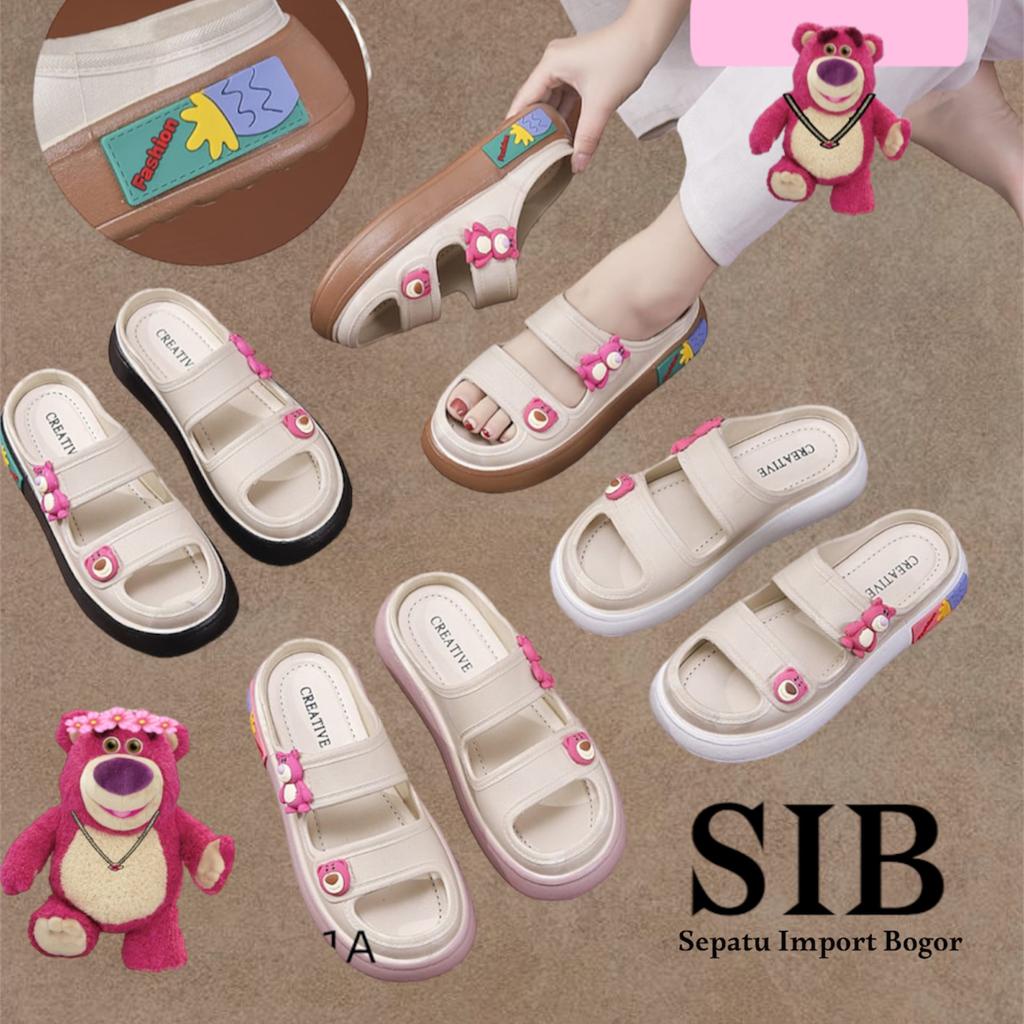 ￼GN-2255-3 Sandal Selop Jelly Wanita Motif Lotso Import Balens PVC / Sandal Wanita Jelly The Only Bear Lotso Import