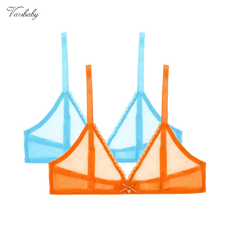 Varsbaby Sexy Underwear Mesh See-Through Lingerie Bra Blue Orange 2Pcs/Lot