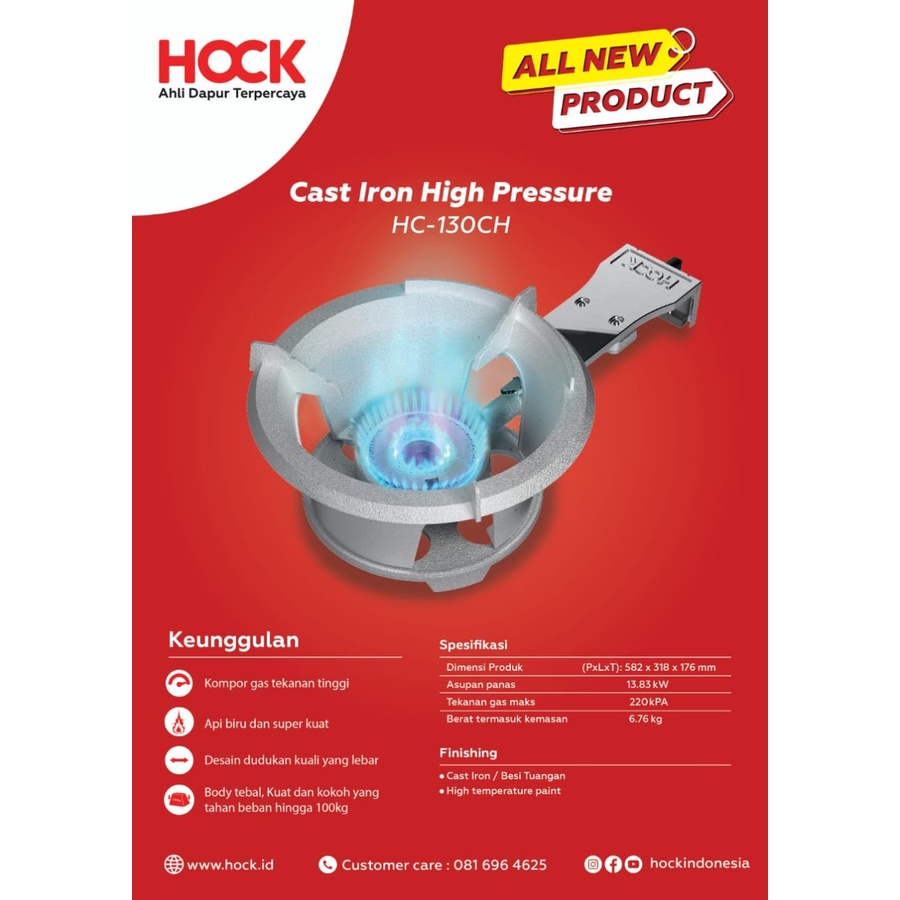 Kompor Gas Hock High Pressure Cast Iron Api Biru Super Kuat