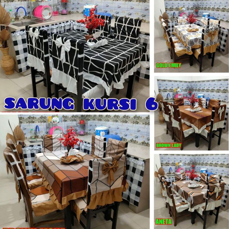 ⇉ Sarung Kursi Meja Makan Cover Kursi 6 Makan Taplak Meja Makan DYC09