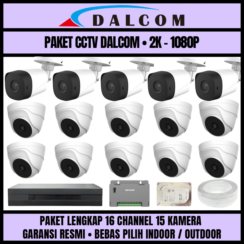 PAKET CCTV DALCOM 16 CHANNEL 15 KAMERA 2K 1080P