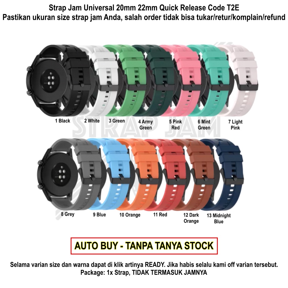 T2E Strap Tali Jam Tangan Rubber 20mm 22mm Pin Quick Release Dengan Buckle Hitam