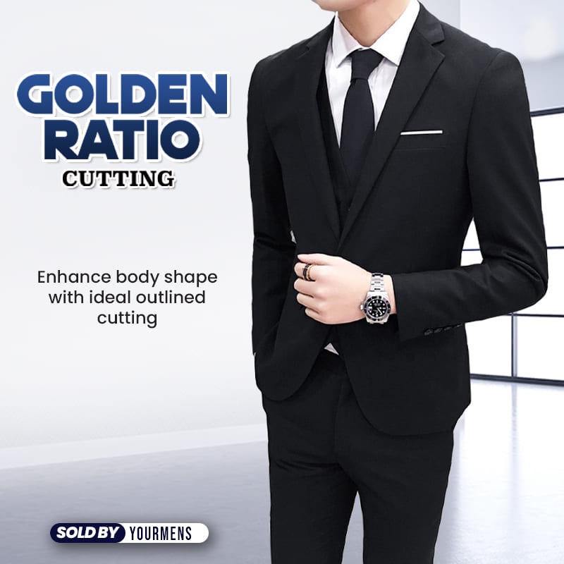 JAS HITAM SETELAN PRIA SLIMFIT FORMAL NEW BLACKSTRIPE 5IN1 LIST PUTIH DI KANTONG HIGH TWIST NIKAYU