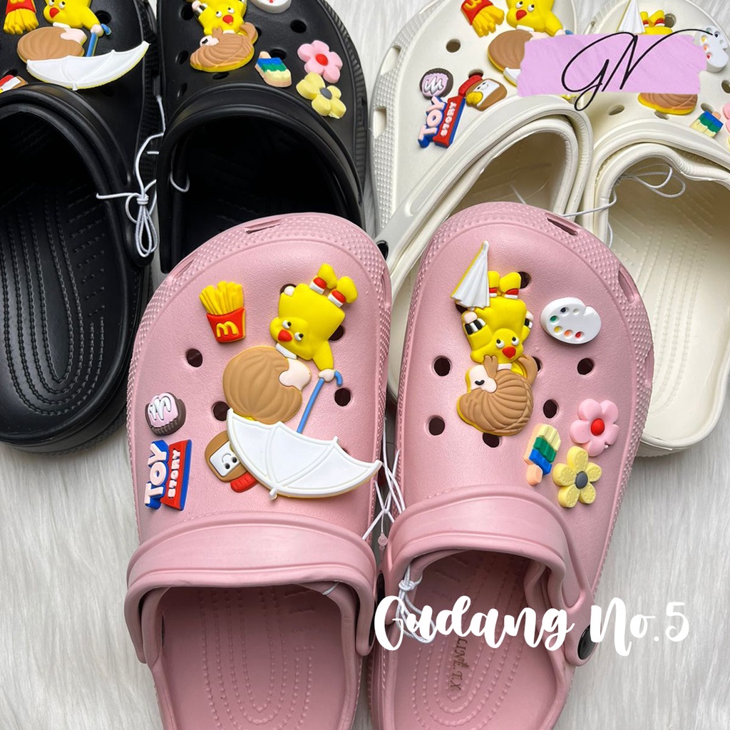 GN-X805-1 2 &amp; 4 Sandal Baim EVA Rubber Motif Cartoon Fashion Wanita Terbaru Import Jelly dengan Jibbitz