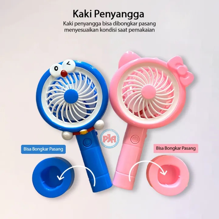 Kipas Angin Portable Mini Karakter Kipas Angin Genggam LED Usb Cas Fan Lucu Unik Doraemon Hellokitty