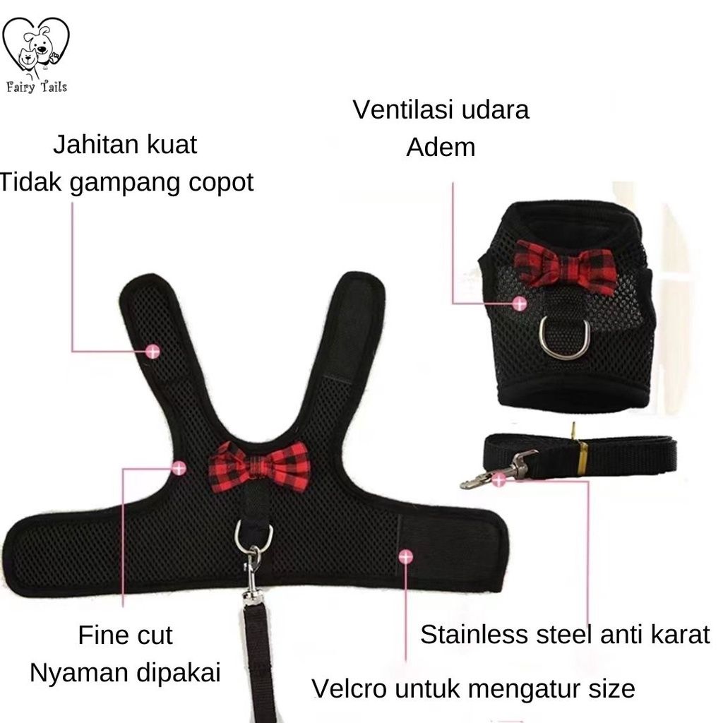 Harness dan Tali Tuntun Kelinci Adjustable Untuk Outing Aktivitas Outdoor Model Rompi / Soft Breathable Harness and Adjustable Leash for Rabbits