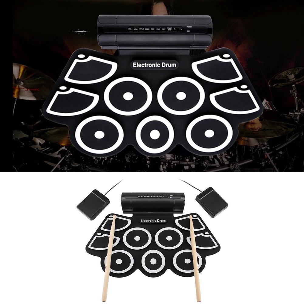 Rixton Digital Electronic Drum Set 9 Pads USB Roll Up Silicone Digital Drums Speaker Internal dengan Fungsi MIDI