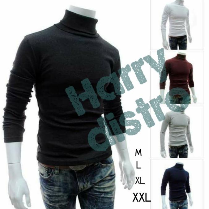NEW Kaos polos leher turtleneck kaos pria korea kaos panjang leher tinggi