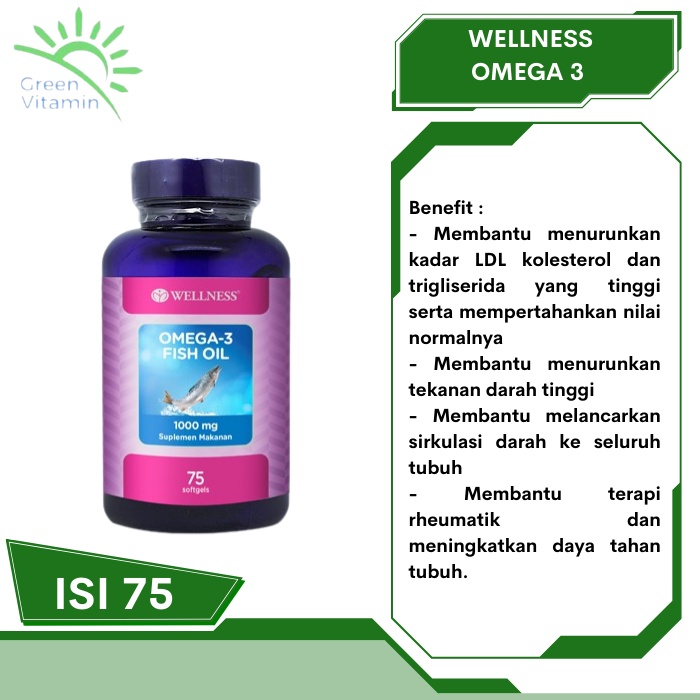 75 softgels WELLNESS Omega-3 Fish Oil 1000mg BPOM Original Natural