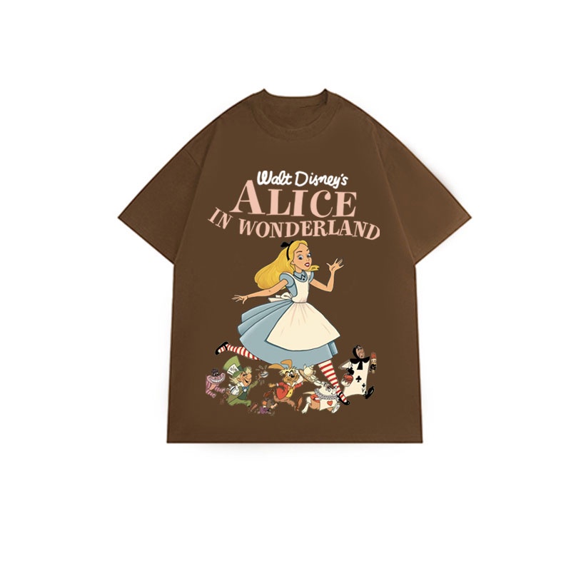 XiaoZhaiNv Kaos Atasan Wanita Alice In Wonderland Pattern Lengan Pendek A0912