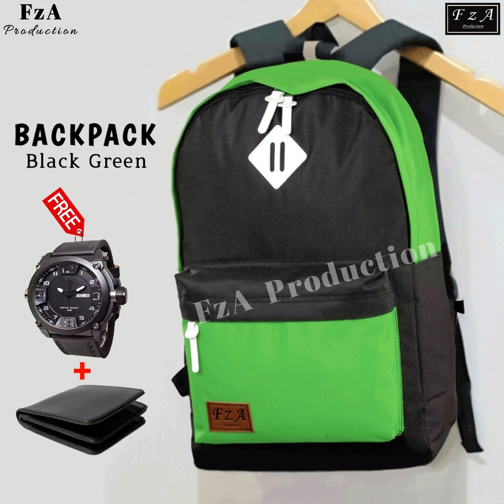 FzA Official - Tas Ransel Distro Original Casual pria Wanita / Tas Ransel Laptop / Backpack Sekolah Kuliah Distro Original Tas Punggung Laptop - Black Green