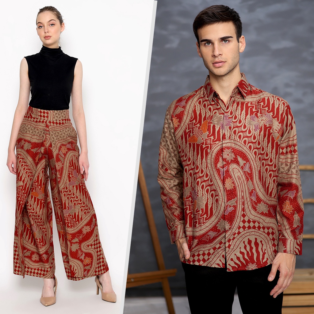 BAJU BATIK COUPLE Kemeja Celana Kulot Batik Pria Lengan Panjang Slimfit Premium Parang Kupu Merah 723249 Cap 72 - Baju Kemeja Atasan Pakaian Batik Couple Cople Pria Cowok Laki Laki Remaja Keluarga Lengan Panjang Modern Slimfit Premium Kekinian