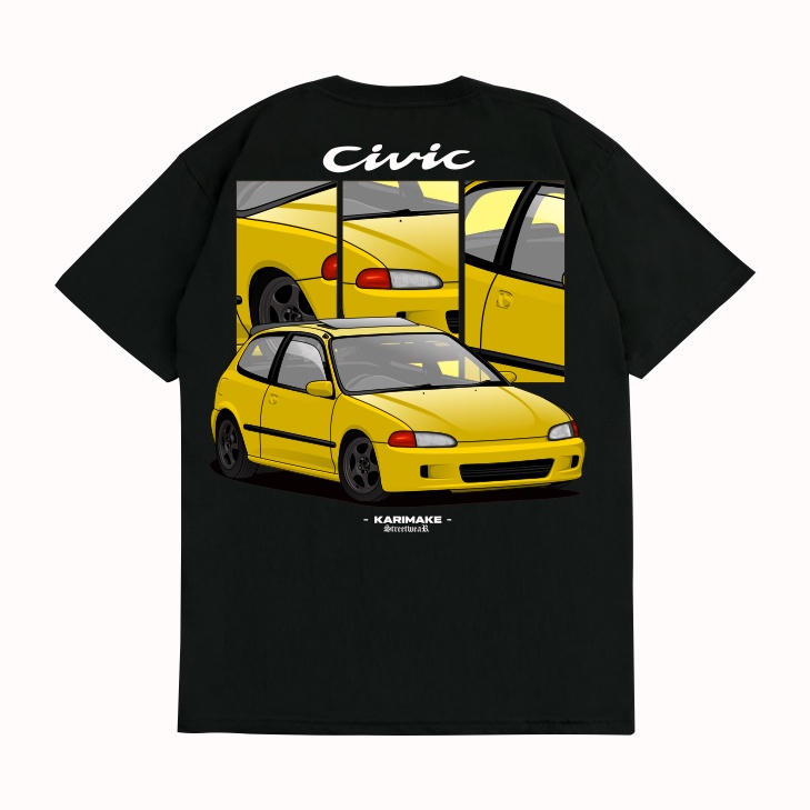 KARIMAKE Kaos Baju T Shirt Distro Unisex Gambar Mobil HONDA CIVIC EG ESTILO JDM