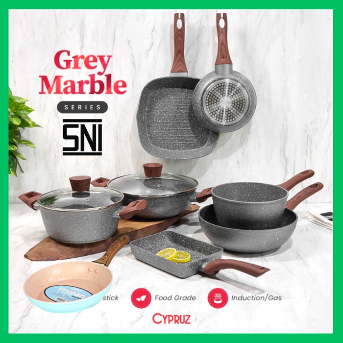 cypruz marble wok pan fry pan sauce pan wajan keramik anti lengket