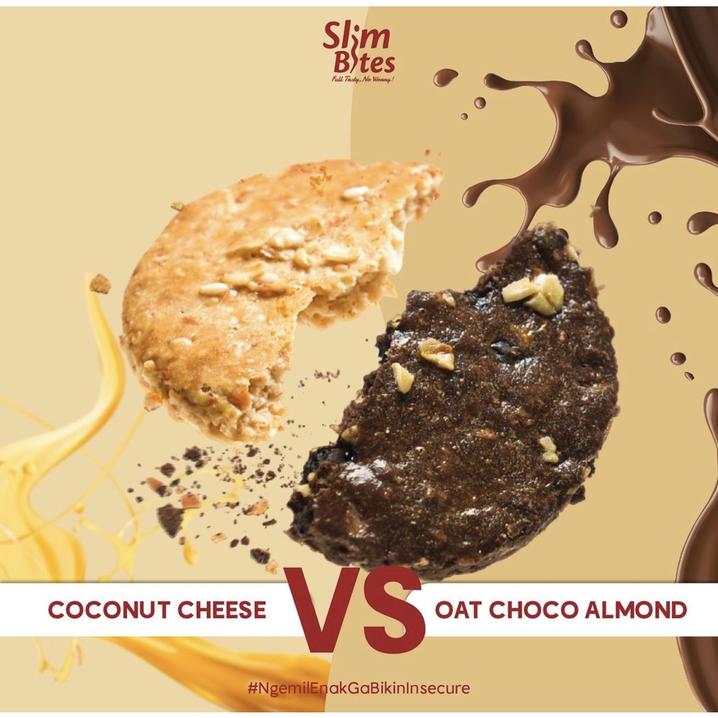 SLIM BITES Cookies - Cemilan Diet - Rendah Gula Tinggi Sehat - Kukis Oat Choco Almond Coconut Cheese - Ina Cookies