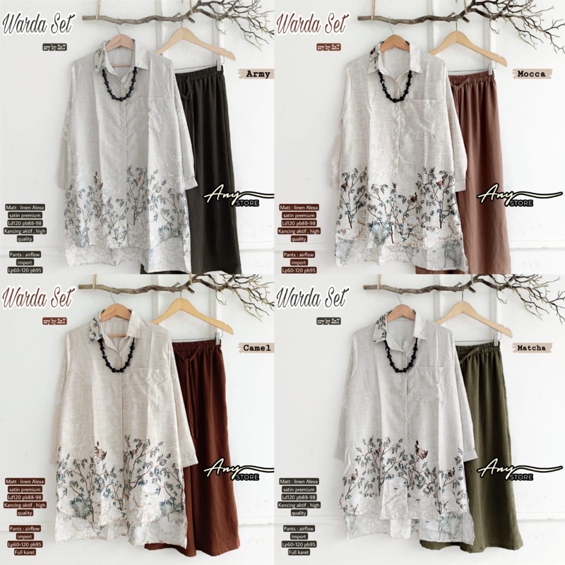 Warda Set by AnY Setelan Wanita Jumbo Motif Bahan Linen Alexa Satin Premium One Set Kulot Airflow Ju