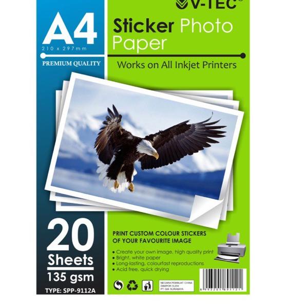 

Dijamin Ekonomis (1 PACK = 20 LMBR) Kertas Stiker Photo Paper Vtec A gsm / Kertas Sticker Foto V-tec