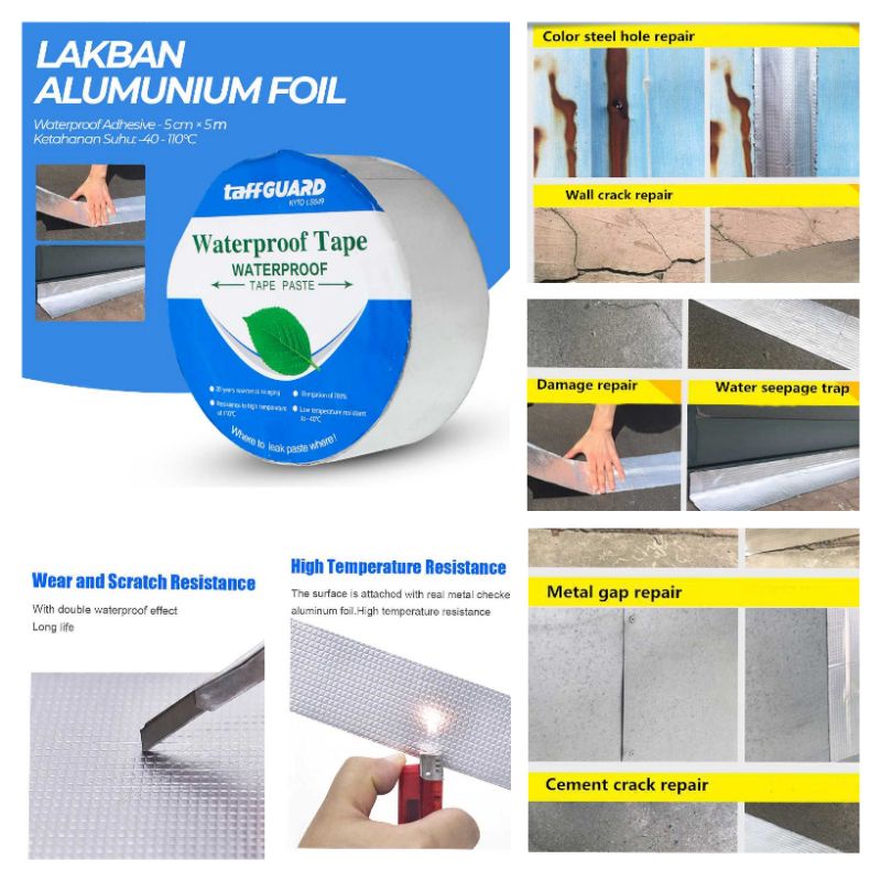 Penambal Bocor Semen PVC Dinding Anti Air Lakban Waterproof Alumunium