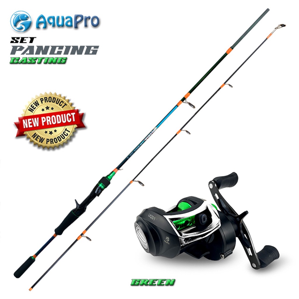 Paket Set Alat Pancing Joran Casting Lure Joran Pancing Lure Koi Crap Rainbown Fishing Lure Action Medium Carbon Lure Reel Pancing Bait Casting Green