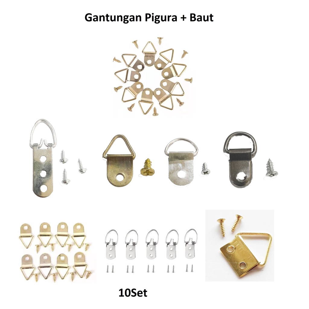 Gantungan Pigura/Bingkai Segitiga,Oval &amp; Paku Skrup/Baut Harga/10set