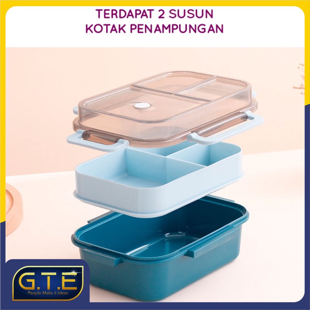 Kotak Makan Siang Transparan 2 Lapis Besar 3 sekat/ Kotak Makan Sekat / Lunch Box 2 Lapis Sekat / Kotak Makan Siang Tingkat