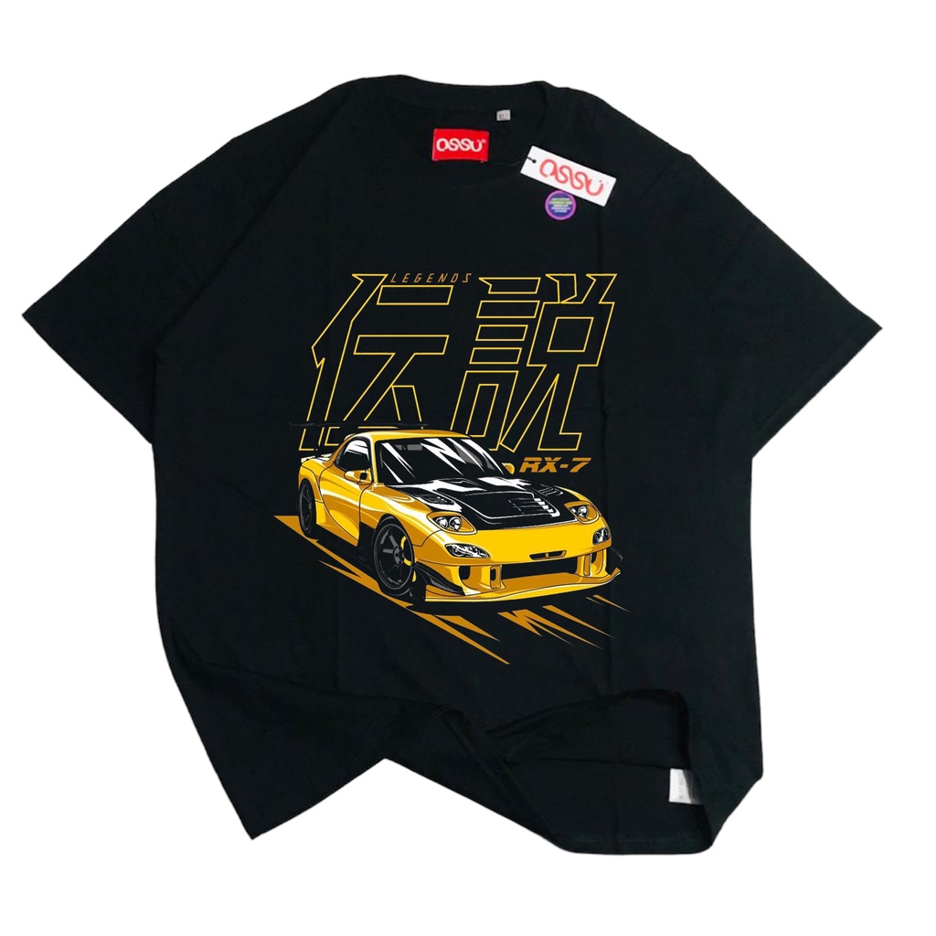 OSSU TSHIRT RACING JDM MAZDA RX 7 THE GREATEST CAR OF THE 90S | KAOS BLACK WASHED REGULER OVERSIZE