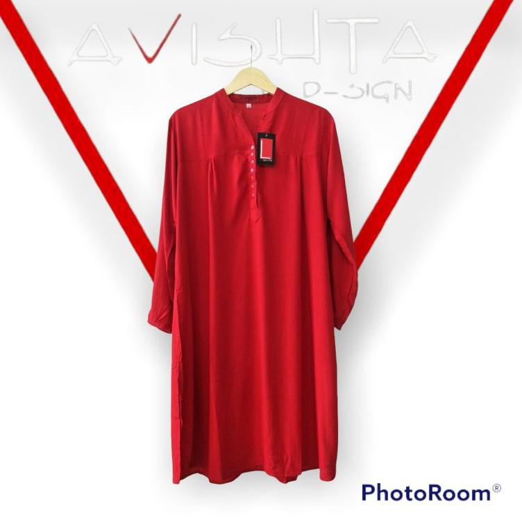 12.12 STOK READY Tunik polos rayon merah cabe Tunik katun rayon Tunik polos jumbo lasenta by avishta