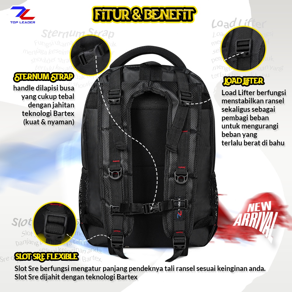 TOP LEADER Ransel Pria Wanita 17inc Backpack Tas Laptop Free Raincover