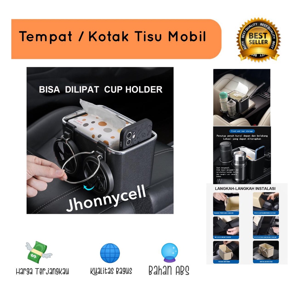 (JC) Tempat Tissue Mobil Serbaguna Kotak Penyimpanan Botol Minum Multifungsi Dengan 2 Cup Holder