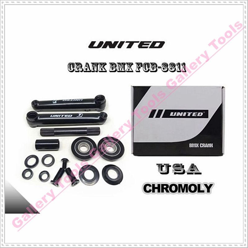 CRANK SEPEDA BMX UNITED CHROMOLY FCB8811 HITAM BB USA Sepeda aksesoris sparepart