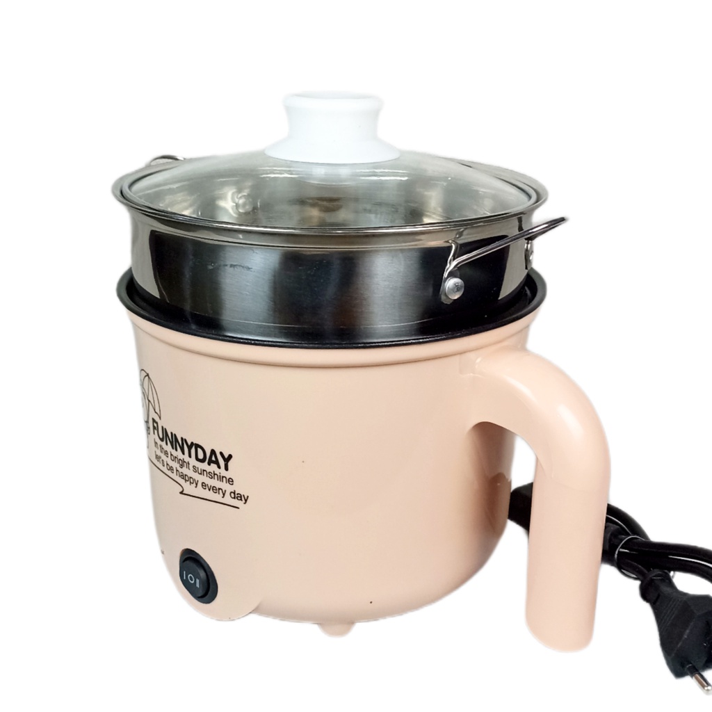 A1 Panci Listrik Mini Serbaguna 2 Susun Electric Multifungsi Pot Tutup Kaca 18Cm Steamer