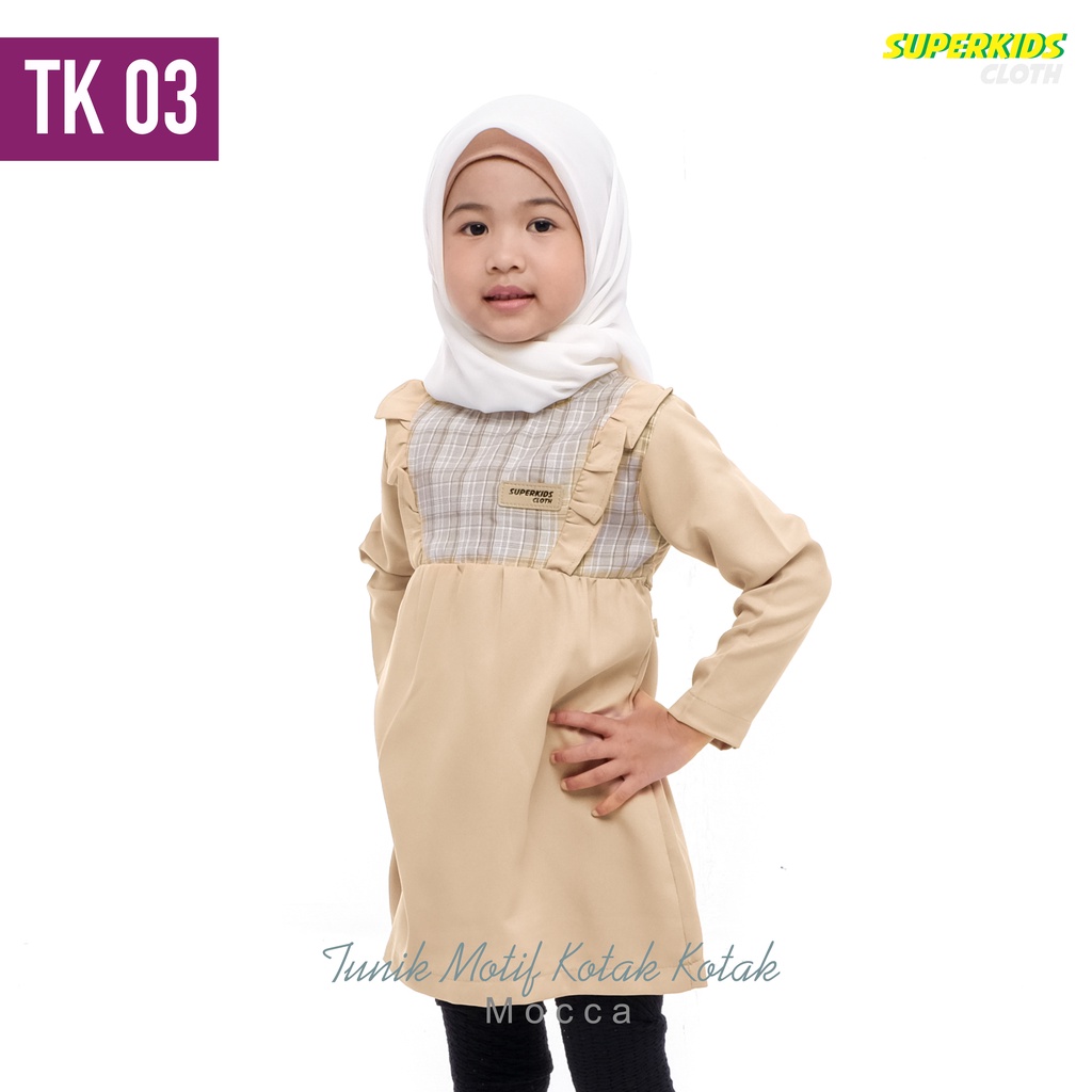 Baju Muslim Anak Perempuan Kotak-Kotak Mocca SUPERKIDSCLOTH 1-10 Tahun