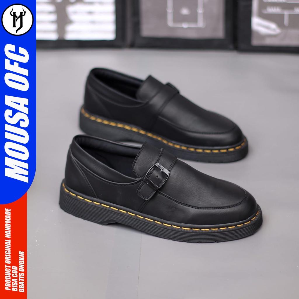 Sepatu Pantofel Docamrt Loafers Pria Kulit Syntetic Hitam Mousa Korbit