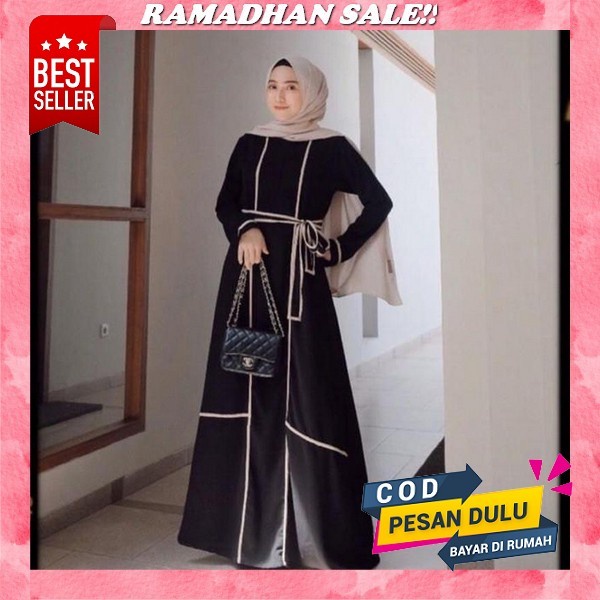 Gamis Abaya Terbaru Turki Matt Crinkle Airflow Aksen Full Renda Dobel Layer Aimar Dress Gamis Putih 