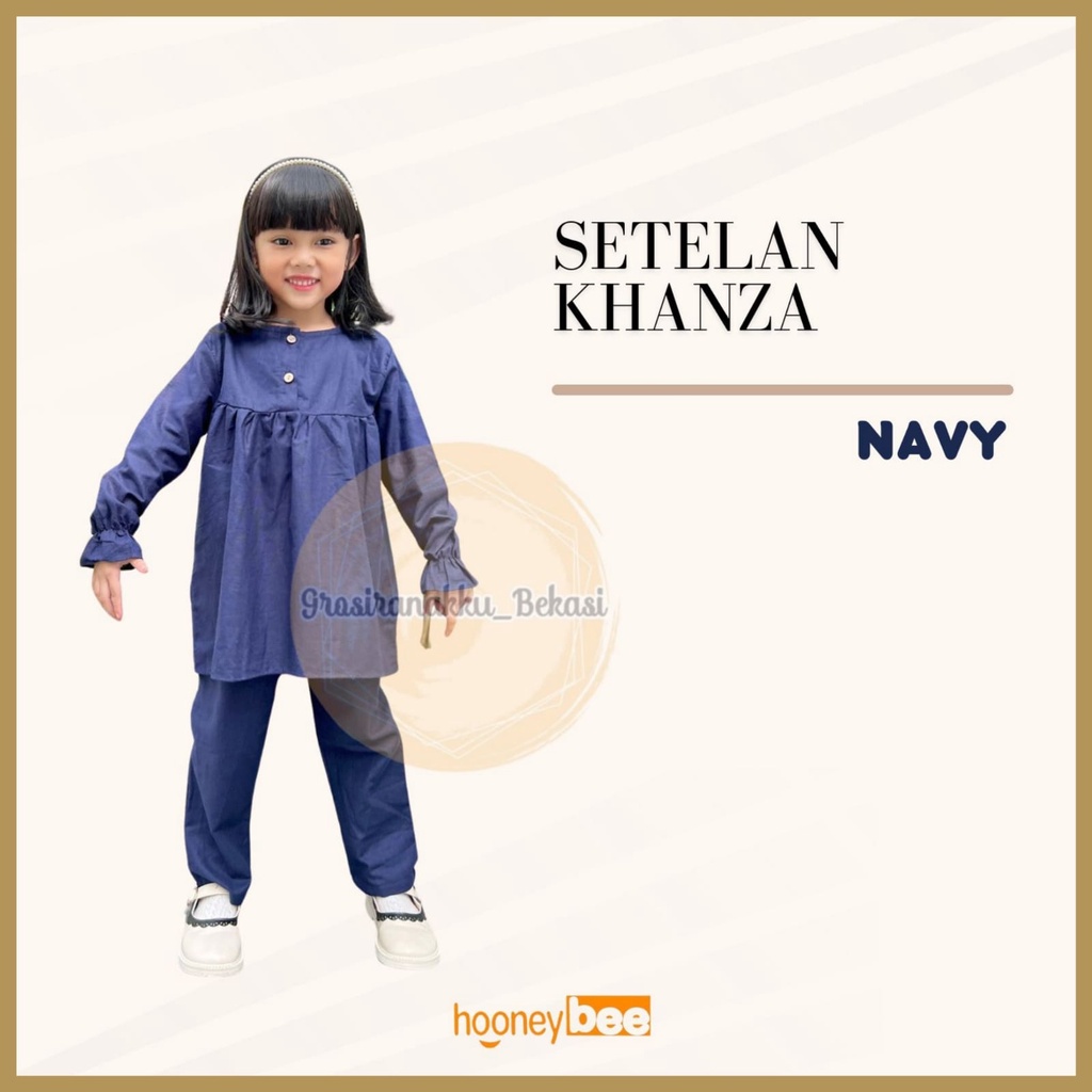 Setelan Anak Khanza Linen Hooneybee Junior  Warna Navy Size 2-10 Thn