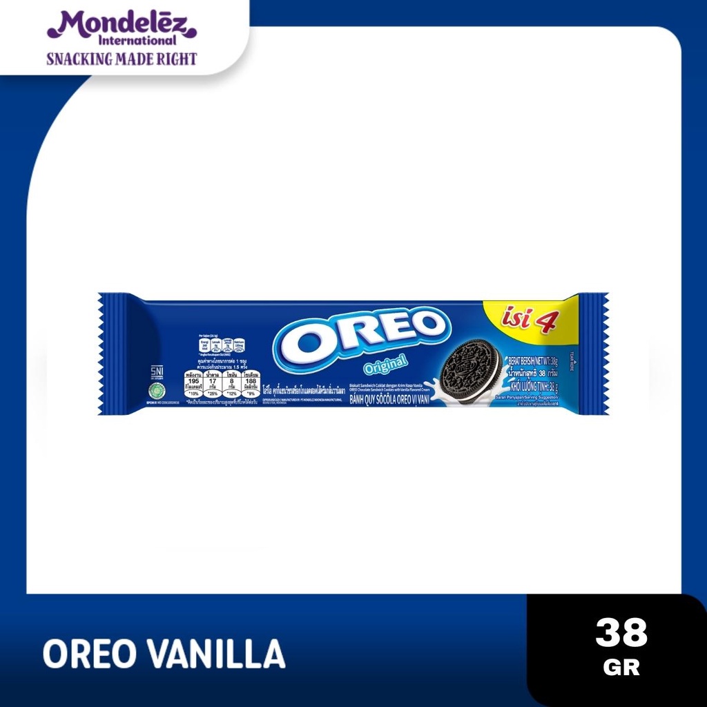 

Oreo Biskuit Vanilla Pcs 38g Untuk Jajanan Anak dan Dewasa