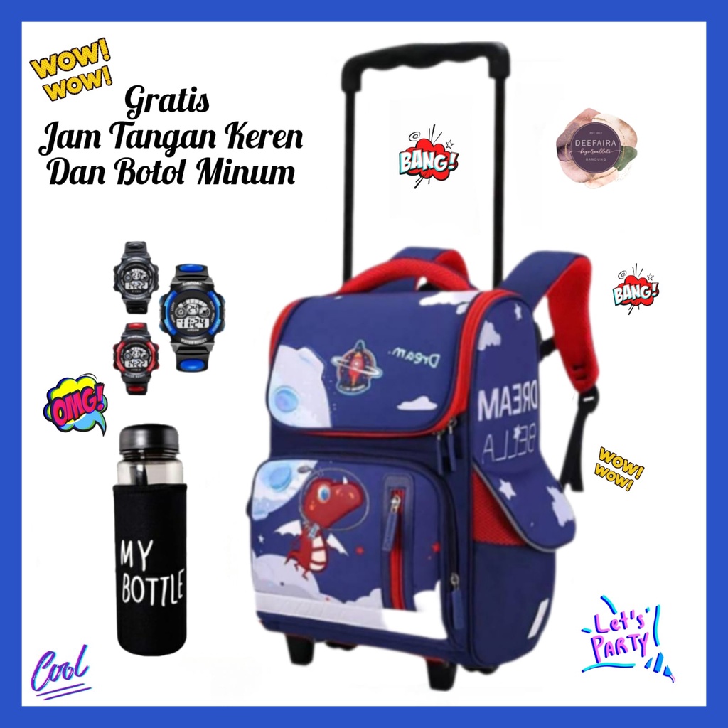 Tas Ransel Troli Anak Laki Laki Model Dinosuper Spacee Buy 1 Get 4 Untuk Anak Tk Paud Dan Sd