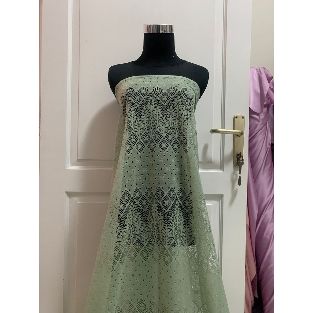 Bahan Kain Brokat Brukat Lace Lolita Warna Sage Green