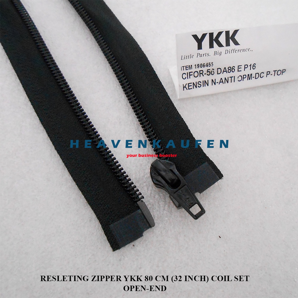 Resleting Zipper Jaket YKK 80 cm Atau 32 inch Type Gigi Coil Set Open-End Buka-Lepas Warna Hitam