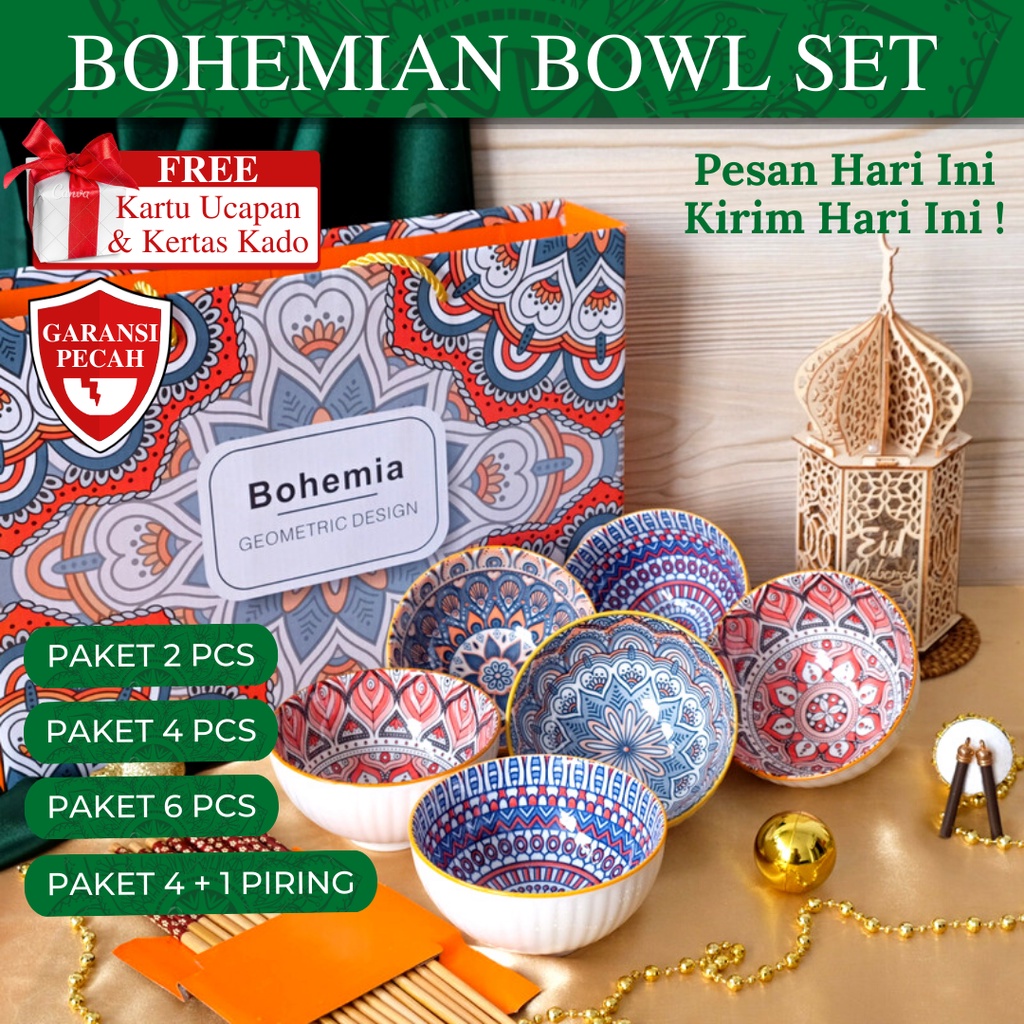 Hampers Bohemian Mangkok Keramik Set Classic Alat Makan Elegan Kekinian Sovenir Lebaran Hari Raya Hadiah Ultah