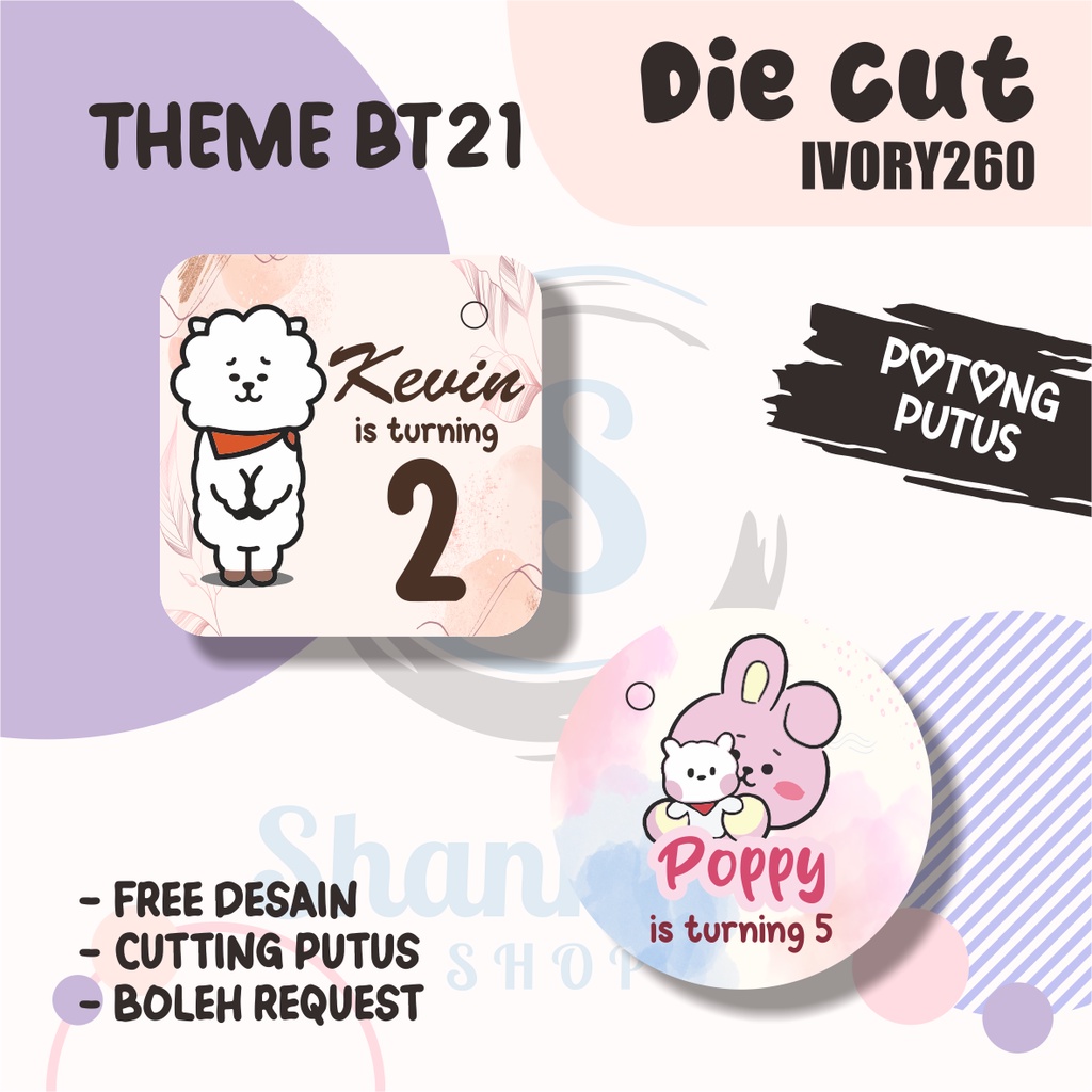 

Tag Bulat Kotak Ulang Tahun THEME BT21 /Tag Label Ulang Tahun / Hangtag Hampers Custom