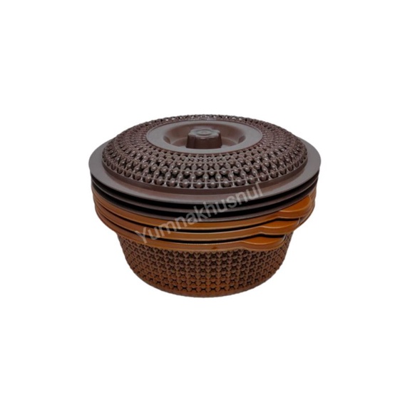 BAKUL NASI TUTUP COKLAT  3  PCS TEMPAT NASI WADAH NASI BAKUL PLASTIK BERTUTUP