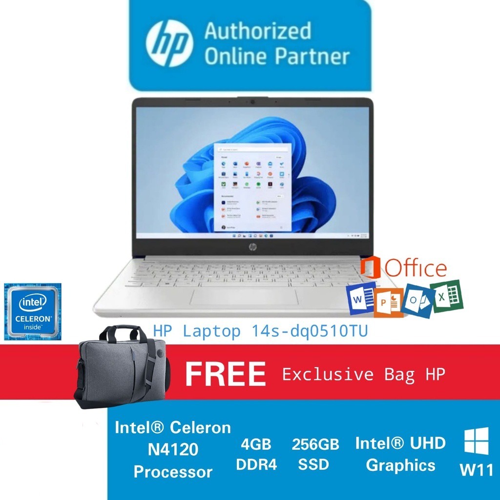 LAPTOP HP 14S-DQ0510TU ram 4GB DDR4 penyimpanan 256GB SSD layar 14 INCH warna SILVER