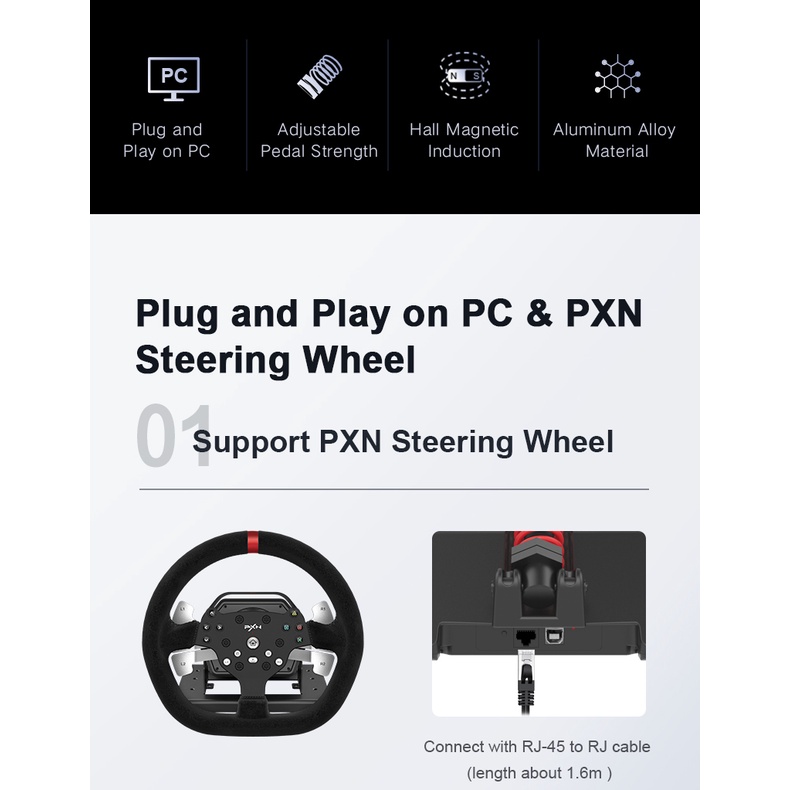 PXN V10 Steering Wheel Racing Gaming 3 Pedals