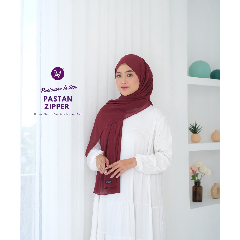Hijab Instan Pasmina Zipper Kerudung Pasmina dengan Sleting dagu
