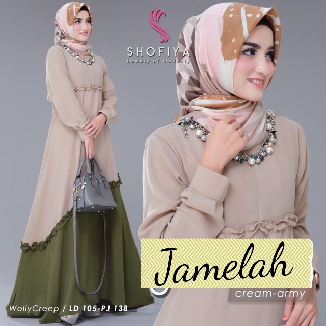 JAMELAH - DRESS BAJU GAMIS GAUN ARAB RENDA WANITA KEKINIAN MUSLIM MUSLIMAH WARNA KOMBINASI HIJAU IJO