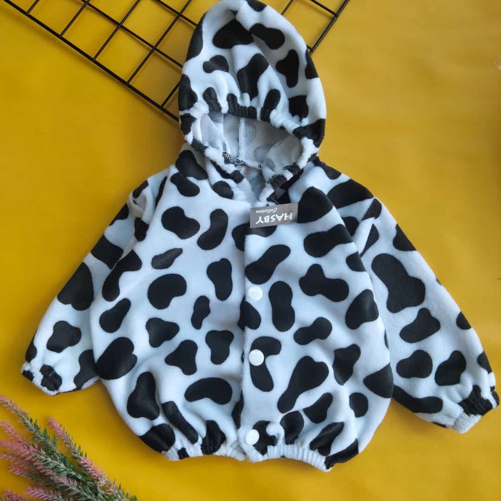 jacket bayi model kancing motif moo 3-18 bulan