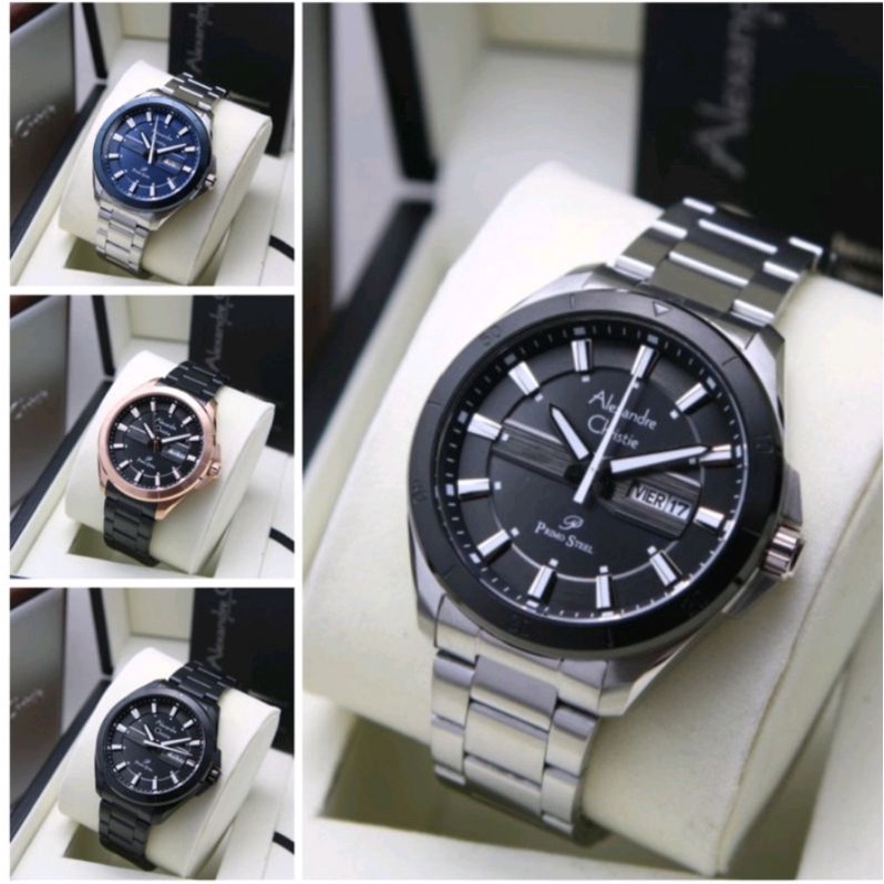 Jam Tangan Pria Alexandre Christie AC 6670 6670  MD AC6670MD Silver Blue Full Black Black Rosegold S